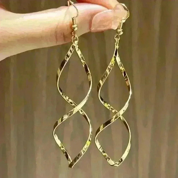 Golden Spiral Hollow Dangle Earrings - Picture 3 of 4